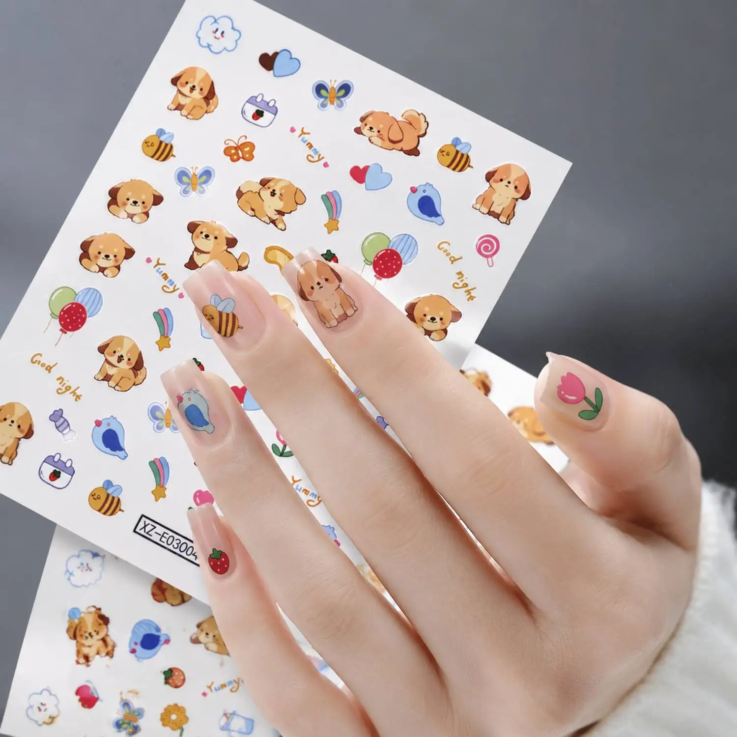 1Pc Cute Dog Patterns Puppy Nail Sticker Brown Snack Designs Puppy Nail Decal Relaxing Healing Art Puppy Nail Slider
