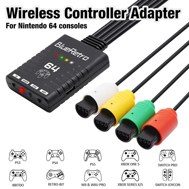 Bluetooth Wireless Game Controller Adapter For Nintendo 64 N64 Console Support Up To Four Wireless Game Controller