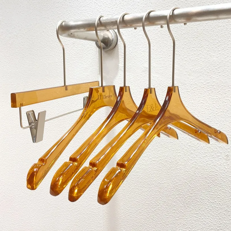 

Clothing store special acrylic brown crystal hanger non-slip plastic clothes hanging support pants rack children women clothing