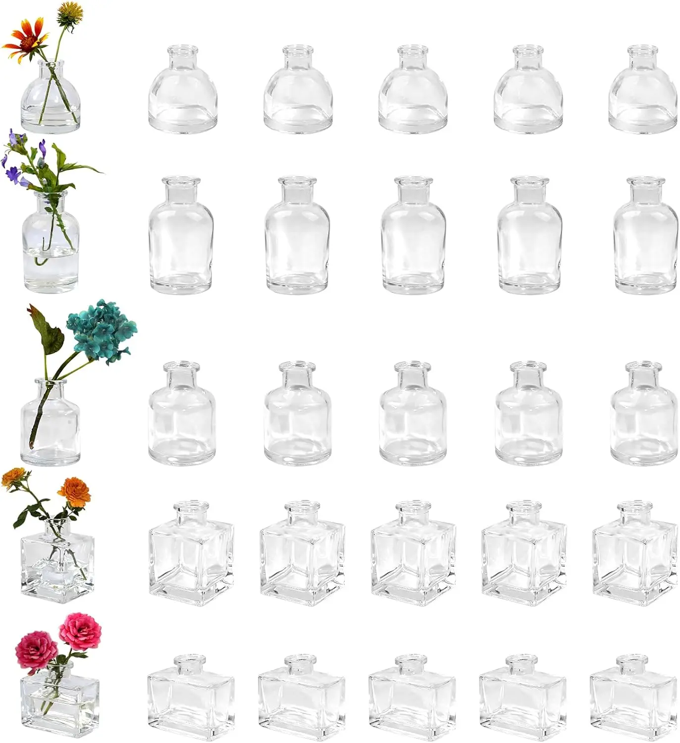 

Mini Glass Bud Vases Set Of 25, Small Flower Vases In Bulk, Clear Mini Bud Vases For Wedding Centerpiece Table Decorations