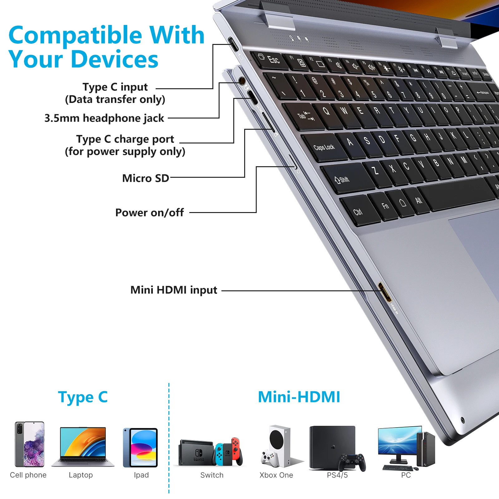 Imagem -06 - Dopesplay 14.1 Polegada Teclado Portátil Lapdock Monitor Embutido 10800mah Bateria 10 Pontos de Toque 1080p Hdr Ips Touchscreen Viagem