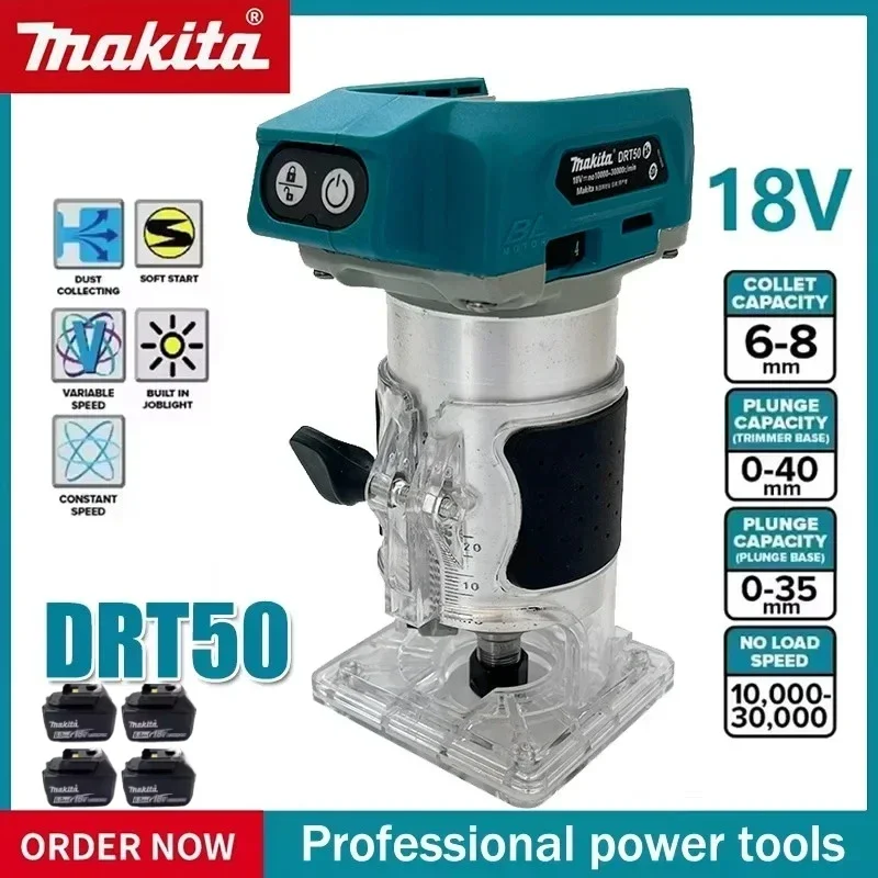 

Makita DRT50 Brushless Slotting Milling Woodwork Engraving Machine Cordless Trimmer Rechargeable Trimming Machine Tool
