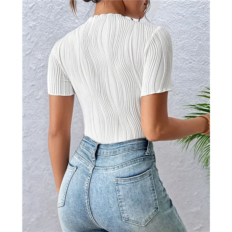 AOAO-ボディスーツ レディース クルーネック 半袖 ボディスーツ お出かけ衣装 夏 レオタード トップス カバーオール シャツ