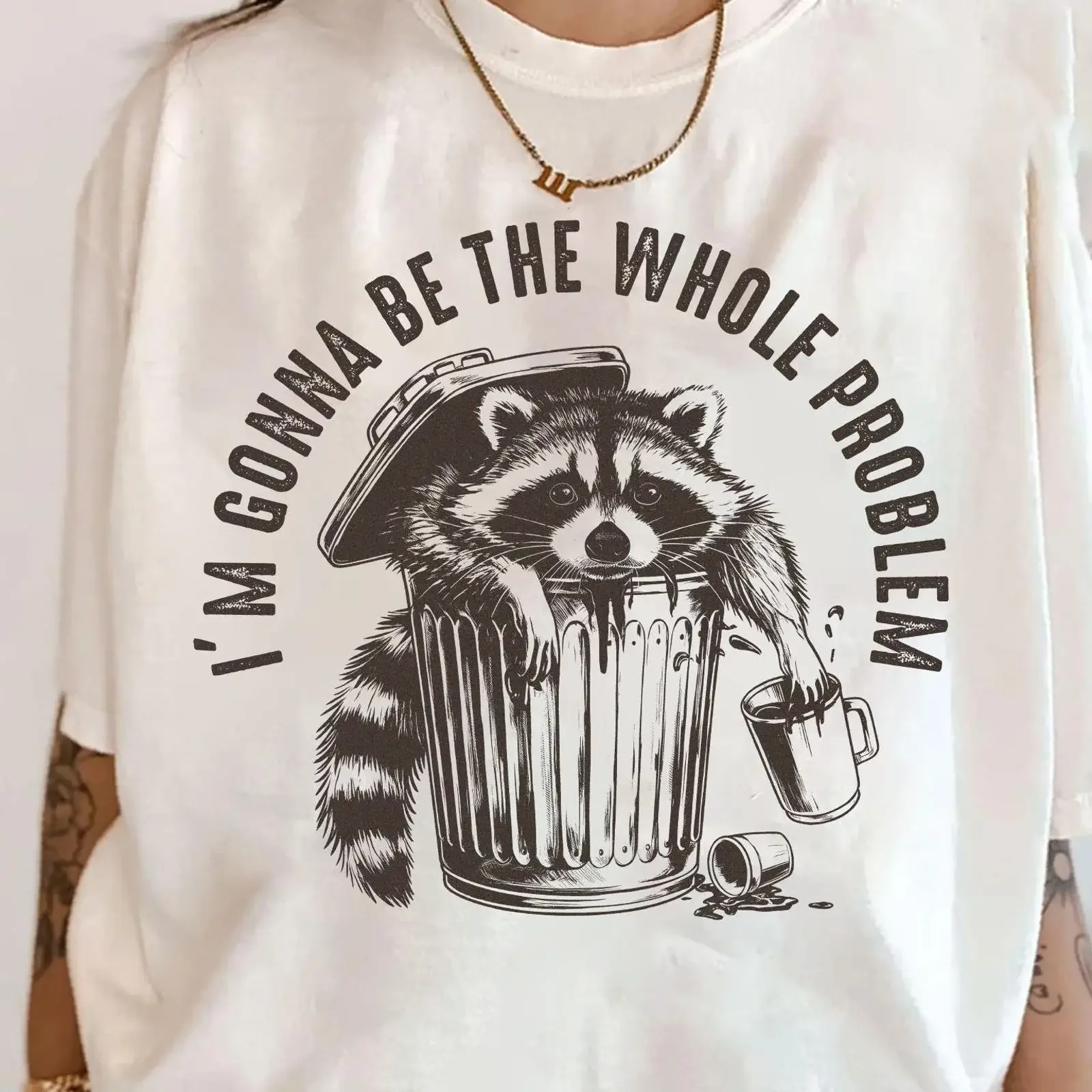 I'm Gonna Be The Whole Problem Funny Raccoon Meme Trash Panda Stay Trashy Sarcastic Humor T Shirt vintage Washed Comfortable