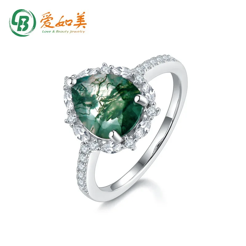 

Waterdrop Green Moss Finger Ring Fashion 18K Gold PT950 Platinum Silver Plated 7-Layer Gold Natural Water Grass Agate Ring