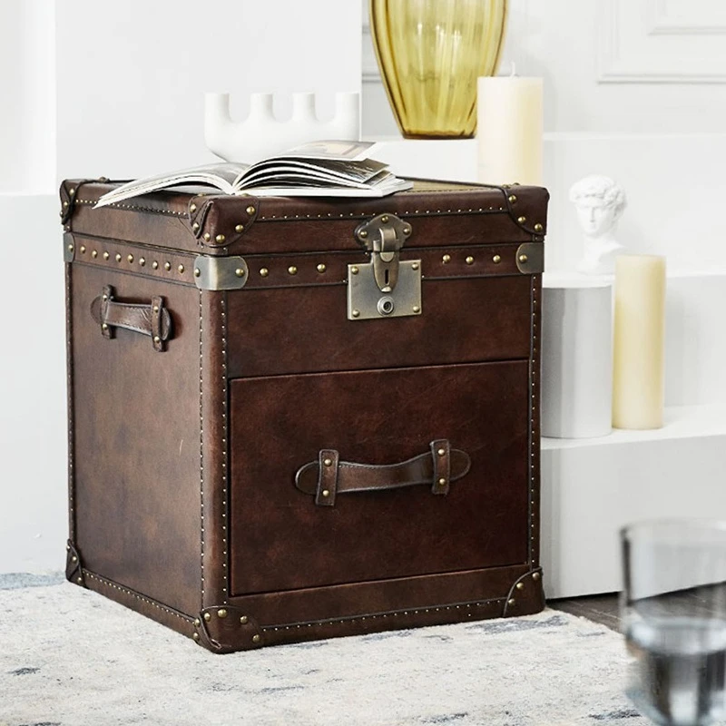 MCM Leather Storage Coffee Table Vintage Square Side Cabinet Oil Wax Nightstand Cigar Room End