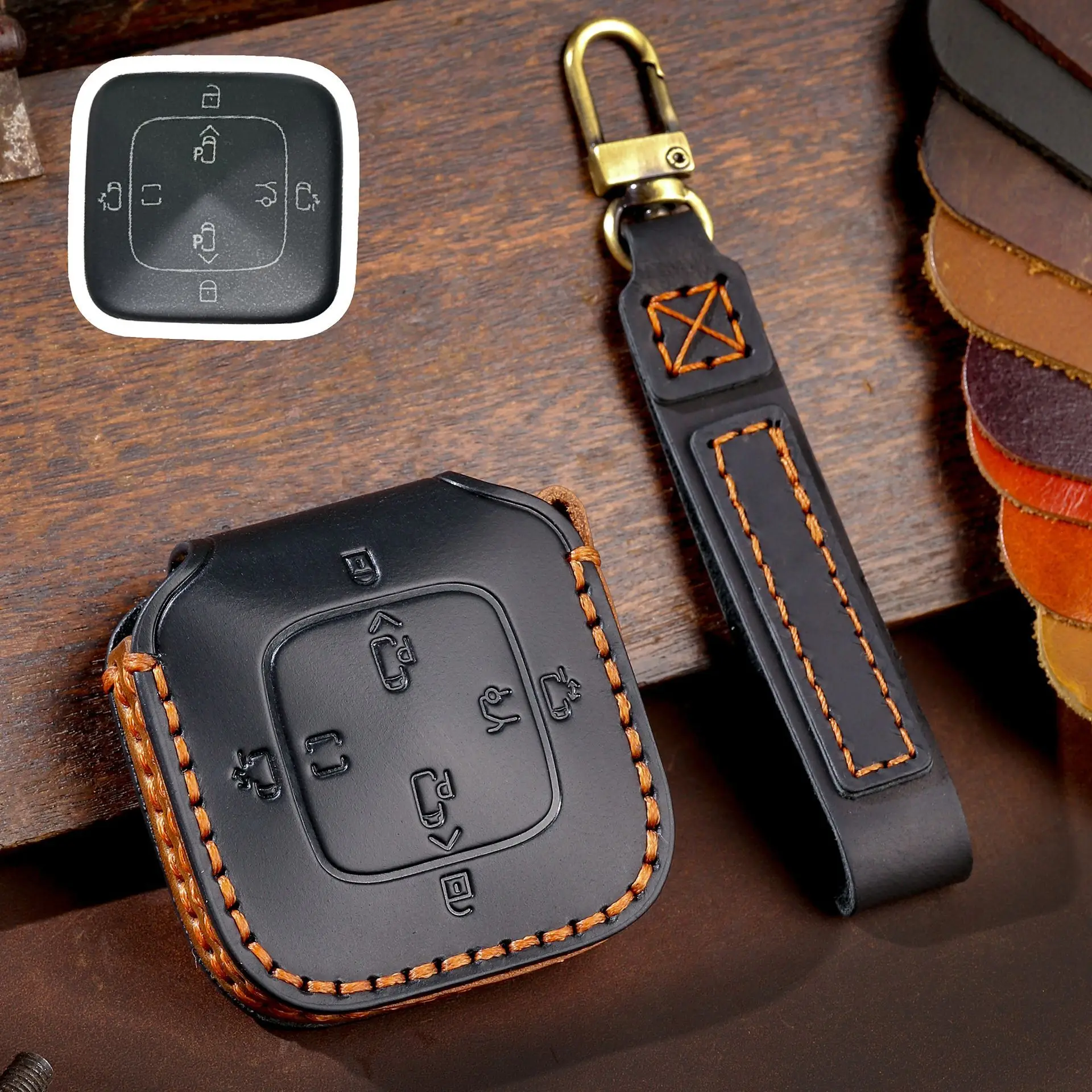 Leather Car Key Fob Case Cover Keychain for ZEEKR X 001 009 2022 2023 Accessories 4 8 Bottons Key Fob Holder
