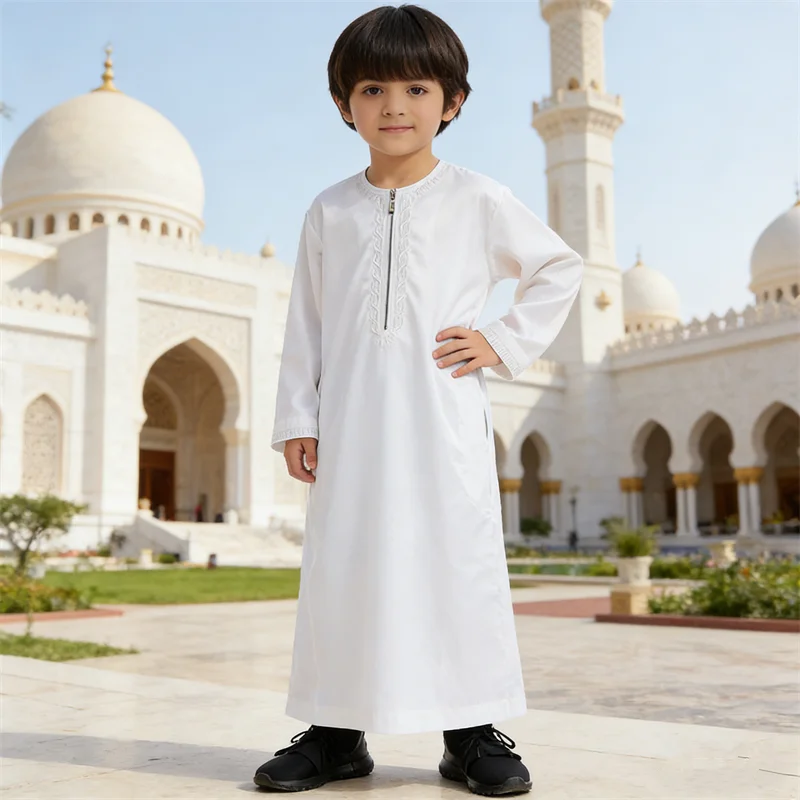 

Muslim Boy Robe Jubba Thobe Zipper Front Dress Gown Saudi Arabia Abaya Kaftan Islam Kids Clothes Ramadan Eid Djellaba Dishdasha
