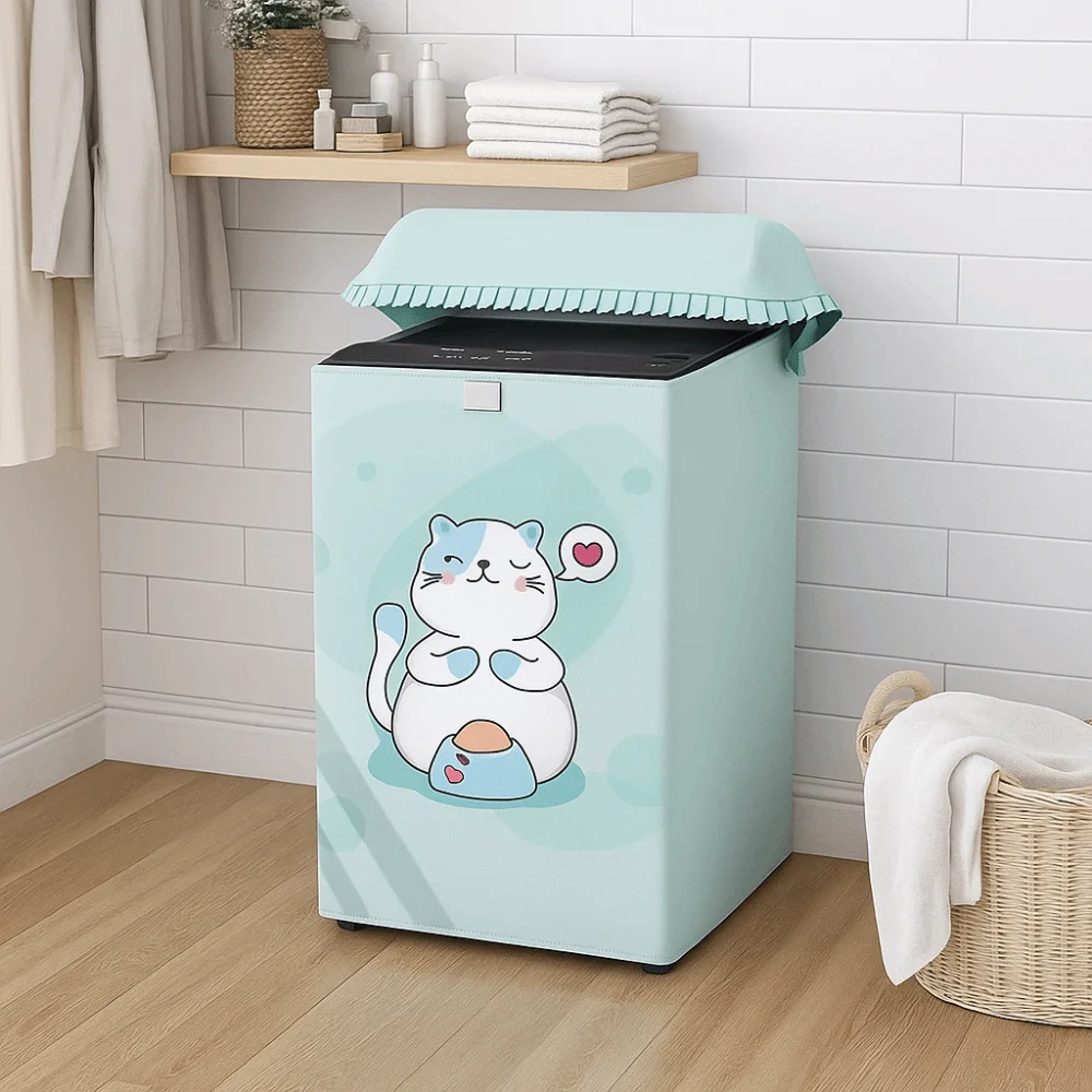 

Водонепроницаемый чехол для стиральной машины, защита от пыли и солнца, с открытым верхом, мультяшный дизайн, полиэстер, пылезащитный чехол, декор для дома