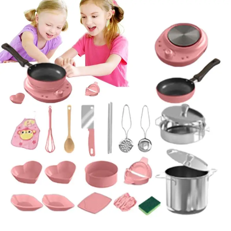 Juego de 22 Uds de juguetes de cocina para niños, utensilios de cocina pequeños realistas, accesorios para niños, aprendizaje seguro en el aula