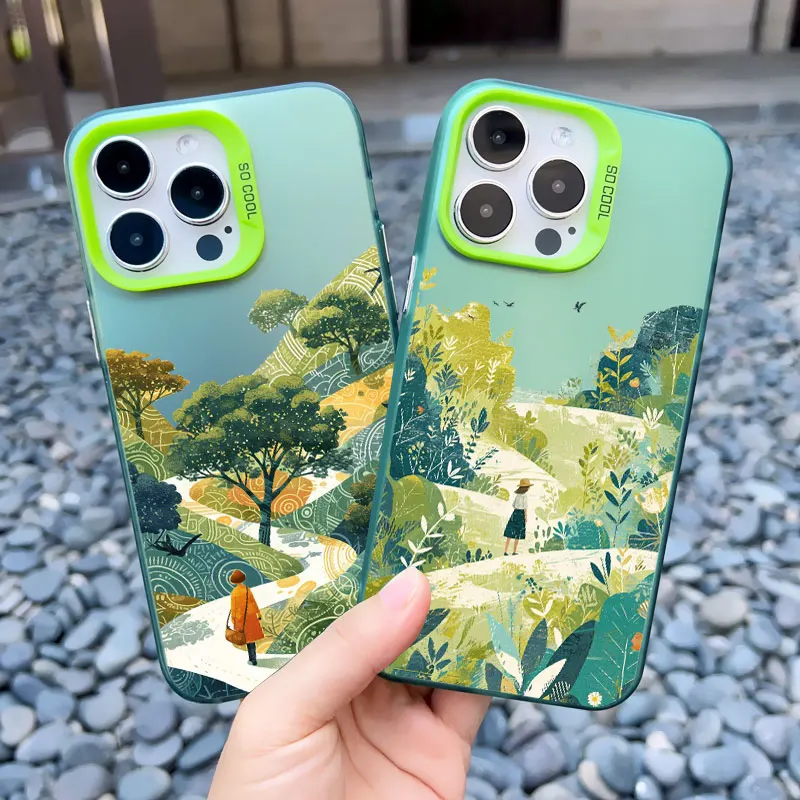 Spring Scenery in Field Phone Case For iPhone 14 12 11 16 Pro Max 13 Mini 15 Pro Max Plus Shockproof Laser Back Cover Funda Case