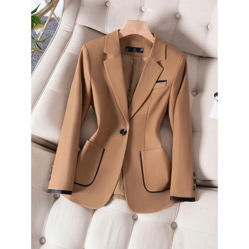 Dames Formeel Damespak Blazer Beige Kaki Zwart Kantoor Dames Single Breasted Zakelijke Werkkleding Jas Voor De Herfst Lente