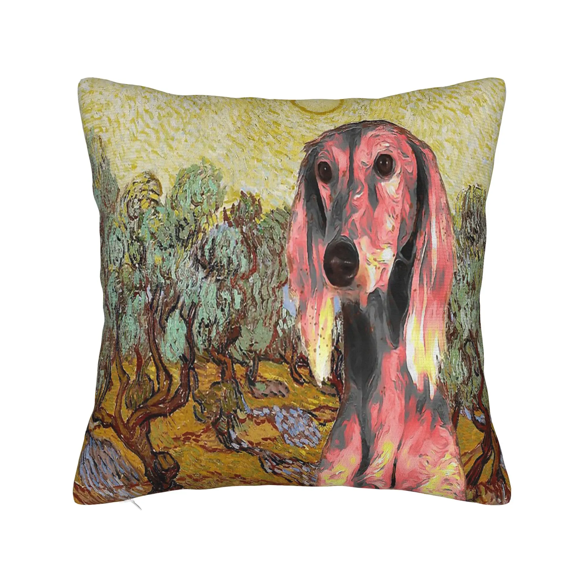 Saluki Van Gogh Art Olive Trees Square Pillow Case Dog Lover Cushion Cover Funny Polyester Decor Pillowcover for Home 40*40cm