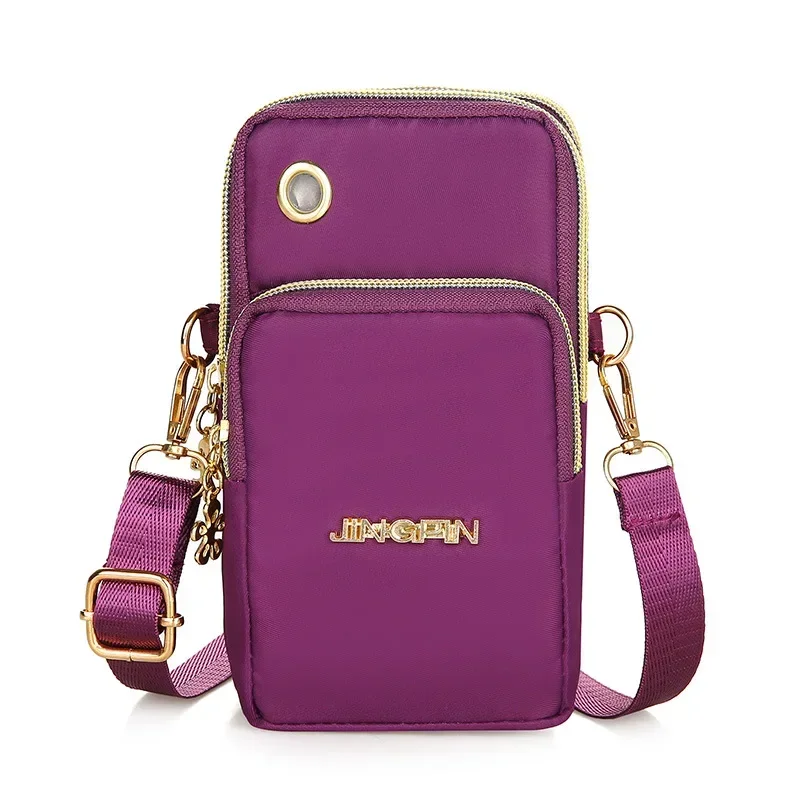 Mini Bolsa Crossbody Feminino, 3-Layer Zipper, Nylon, Vertical, Mudar de Modelo, Celular, Novo