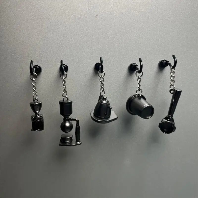 Miniature Coffee Brewing Tool Keychain with Hook For Fridge Decors Gift