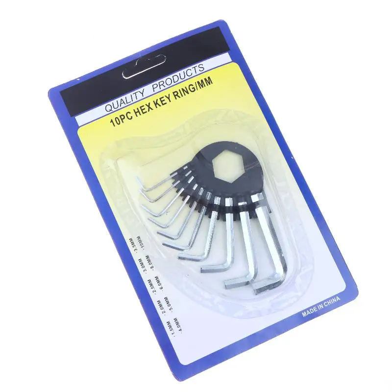 10 Piece Foldable Hardened Steel Metric Hex Key Set with Storage Ring for Student Engineering Projects