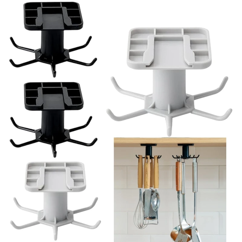 360 ° Drehbare Küchenutensilien-Haken Ohne Bohren Selbstklebender Organizer mit 6 Haken für Löffel, Handtücher, Tassen Platzsparend Hochbelastbar – Detail 2