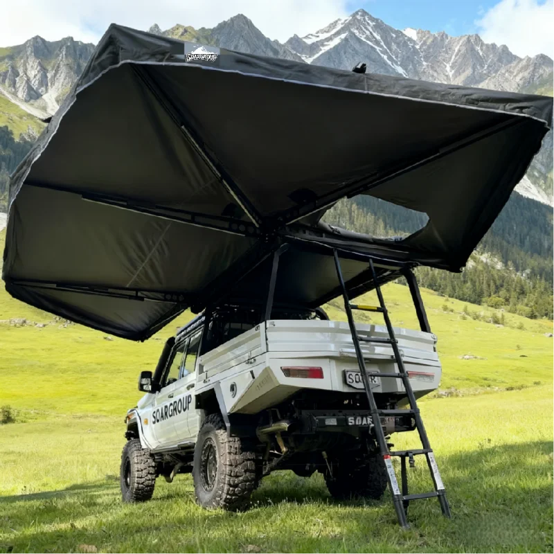 

360 Degree Car Awning 2.5M,LED Light Double Layer Four-season Quick Opening 360 Car Roof Top Awning Tent with 600D Oxford Fabric