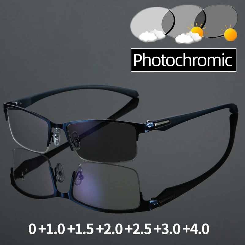 Inteligentne fotochromowe okulary do czytania dla mężczyzn modne okulary przeciwsłoneczne dla starców 2 w 1 unisex okulary dla dalekowzrocznych na receptę +1,0 +1,5