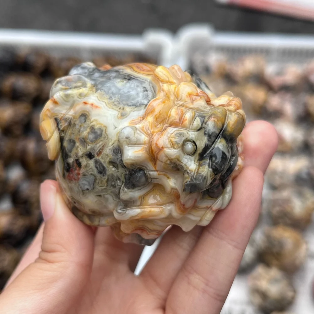 1PC Natural Crazy Agate Pixiu Carving Crystal Healing Animal Figurine Home Decor DIY Holiday Gift Unique Home Decorations