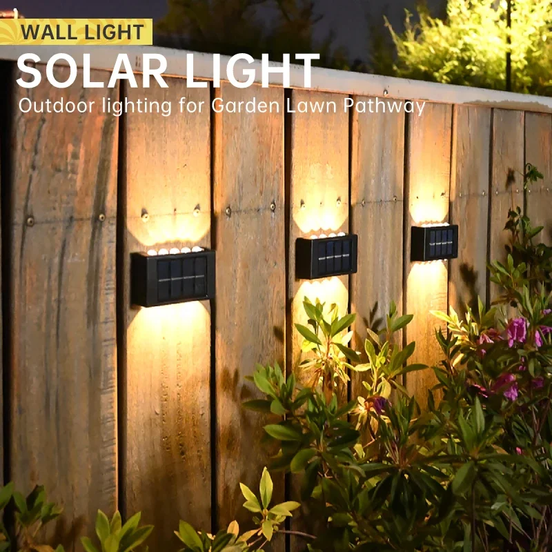 مصباح جداري LED مقاوم للماء يعمل بالطاقة الشمسية ، مصباح لأعلى ولأسفل للفناء والحديقة ، مرآب ، 2 6 10