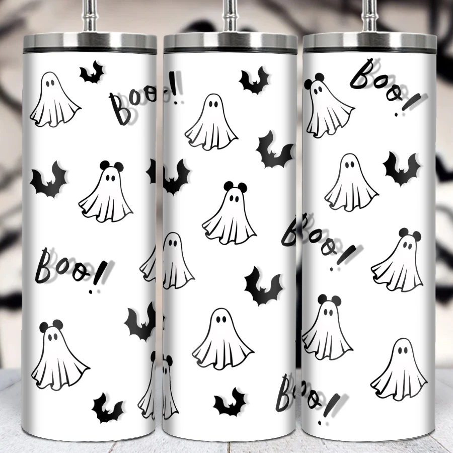 1Pc Insulated Water Bottle with Straw Lid Ghost Straight 20oz 3D Printing Mug Halloween Style Cute Ghost Decoration Party Gifts