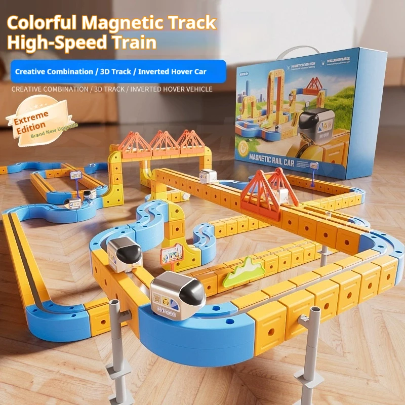 Ensemble de Train de piste magnétique à assembler soi-même, voies de construction polyvalentes Transformables, jouet magnétique pour enfants, voiture sur Rail Non à distance, cadeau