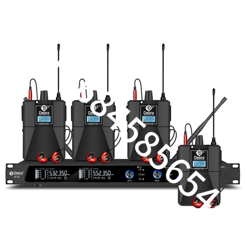 

ER-202 4-Channel Portable Monitoring System Wireless Ear Monitor Earphone Perfect Sound for Stage Performance Black Plastic