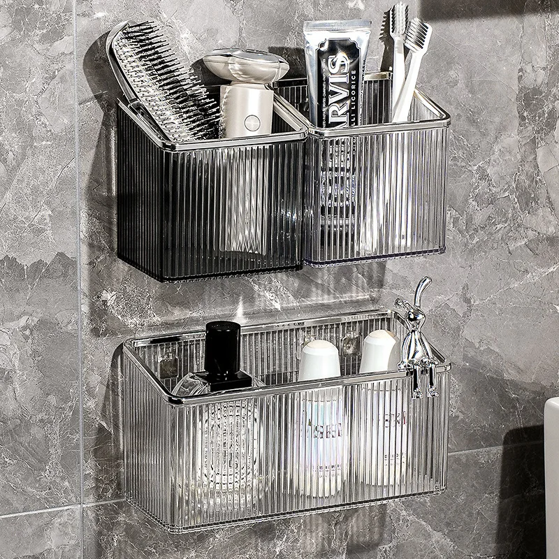 Bathroom Storage Shelf Punch Free Toilet Sink Transparent Box Wall Mounted Kitchen Organizer Multifunction Bathroom Accessories