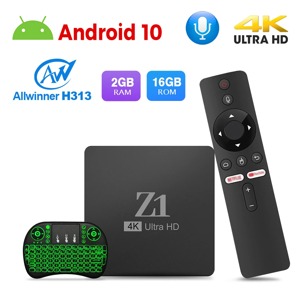 Z1 ATV TV Box Android 10.0 4K Allwinner H313 Quad Core 5G Dual Wifi BT Support Voice Google Player 4K Set Top Box IPTV