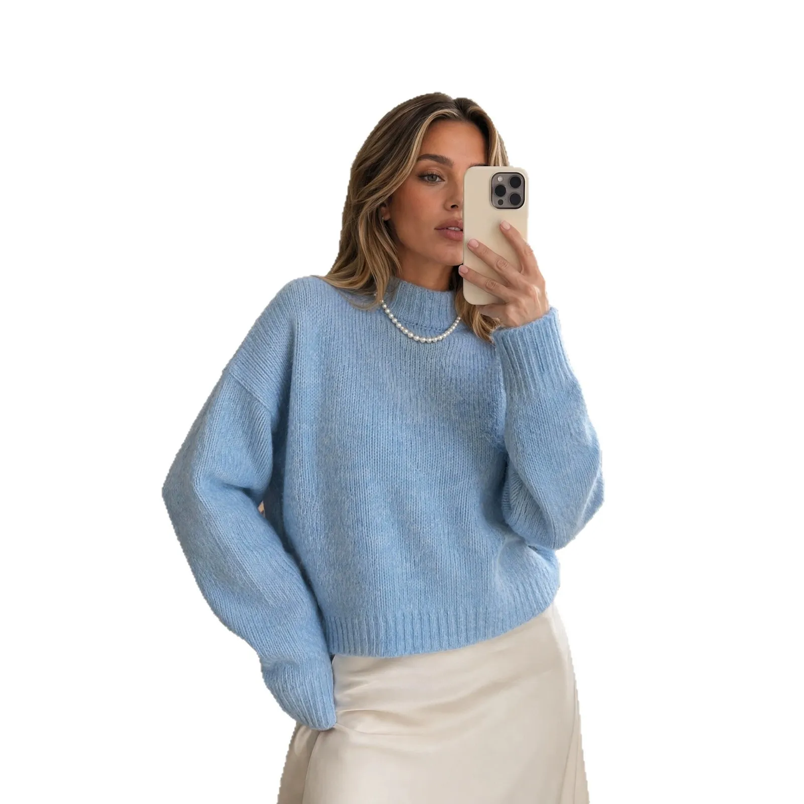 Casual Pullover Sweater Regular Length Japanese Korean Casual with Medium Weight Crew Neck Heat Set Long Sleeve Women Sweater