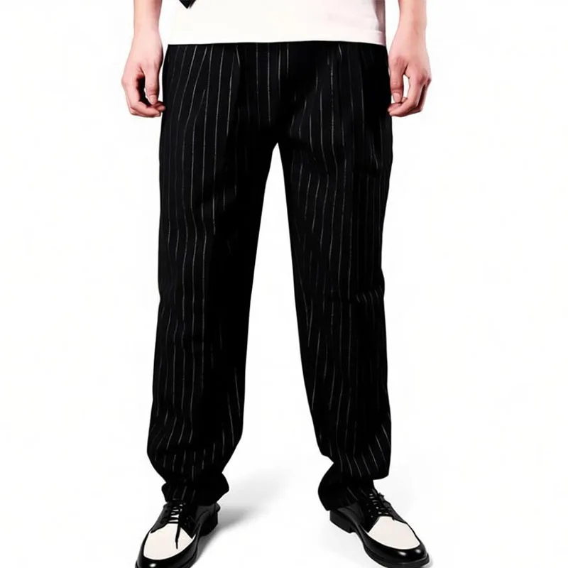 Pantalones de baile a rayas en blanco y negro, estilo funky, para hombre, estilo urbano