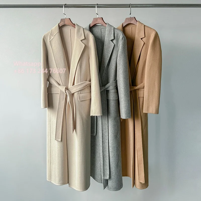 The0*ry Winter Women Coat Jacket Wool Long Belt Full Sleeves Cardigan Slim Fit Casual England Style Elegant Fashion