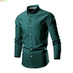 Button Down Collar Men's Long Sleeve Shirt, Single Breasted Shirts, Blue Black Gray Green Yellow Red Top Men Camisa M-5XL 6XL