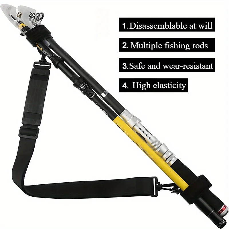 

1 шт. Высокоэластичный ремень-держатель для удочки — прочный синтетический каучук, регулируемый наплечный ремень с надежной застежкой, черный