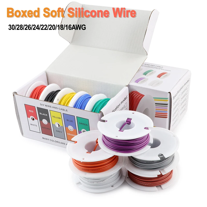 Boxed Soft Silicone Wire 5 Colors Boxed Kit 30/28/26/24/22/20/18/16AWG High Temperature Stranded Electrical Tinned Copper Cable