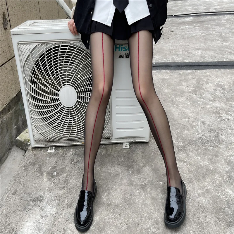 Hot Red Hose Vertical Line Open Crotch Pantyhose Children Sexy Ultra Thin Black Line One Line Shrimp Line Pantyhose