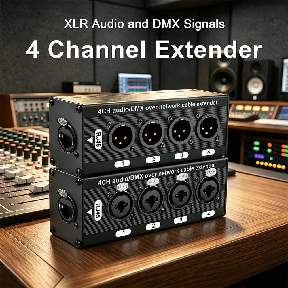 4 Channel 3Pin Multi Network XLR Cable STP Cat5 Cat6 DMX512 Signal Extender for Live Stage Sound Lighting and Recording Studio