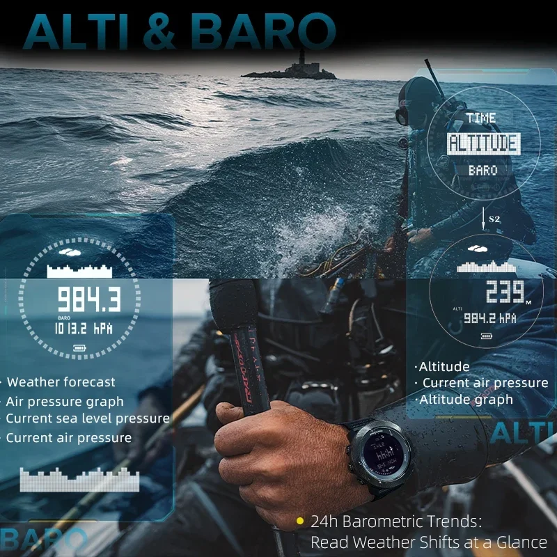 hot NORTH EDGE APACHE-D Diving Watch Outdoor Sports Men Watch Altimeter Barometer Compass 10ATM Waterproof Watches for Man