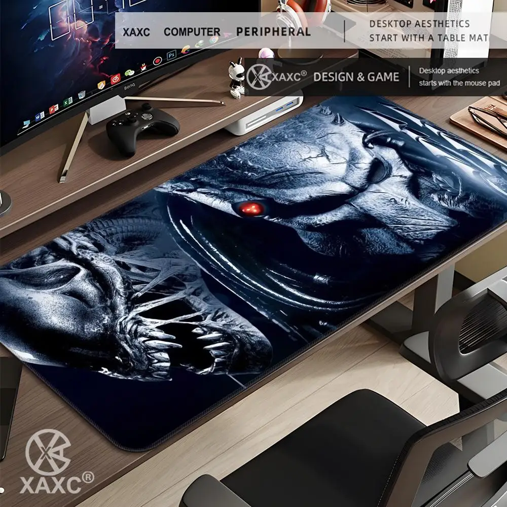 A-Alien vs P-Predator Gaming Mouse Pad XXL Horror Sci-Fi Movic Desk Mat Non-slip Rubber Base Locking Edge Keyboard Pad HYBXXC
