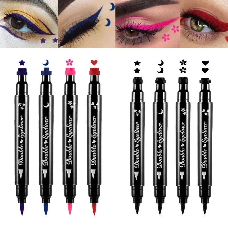 4pcs Double Head 2 In1 Waterproof Liquid Eyeliner Moon Star Heart Shapes Tattoo Stamp Quick To Dry Eye Liner Pencil Makeup Tool