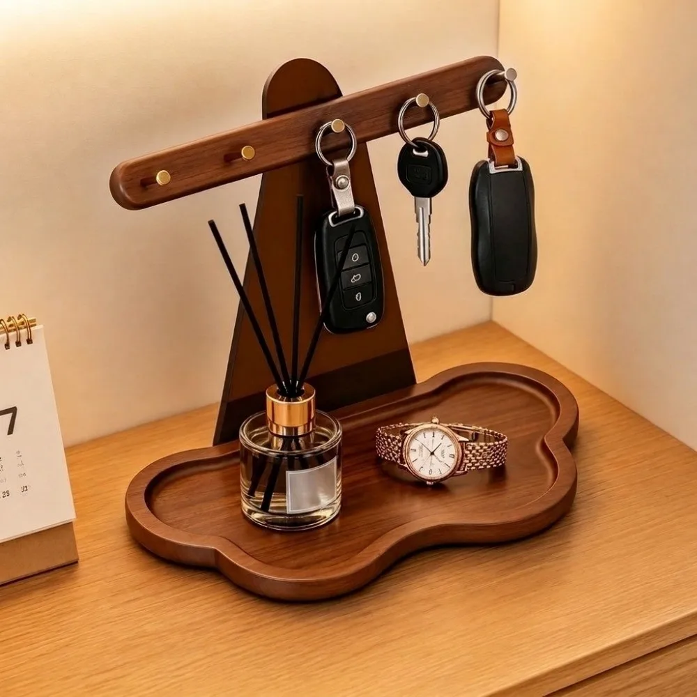 Acrylic Backboard Wooden Key Holder Large Capacity Cloud Shape Tray Jewelry Display Rack with Hook Watch Jewelry Organizer