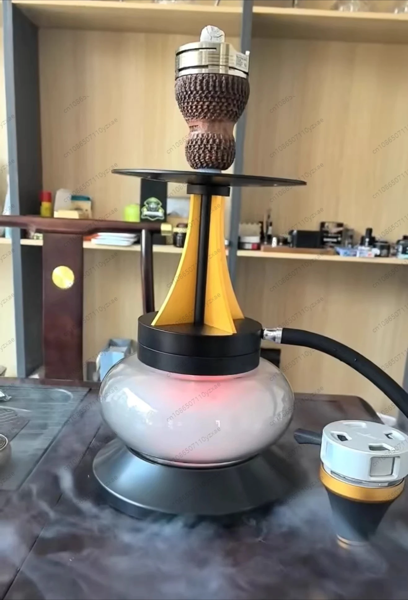 Fortress Double Layer Hookah with Bottom Smoke, Color Changing & Big Vapor Shisha, Premium Hookah Pipe for KTV/Lounge