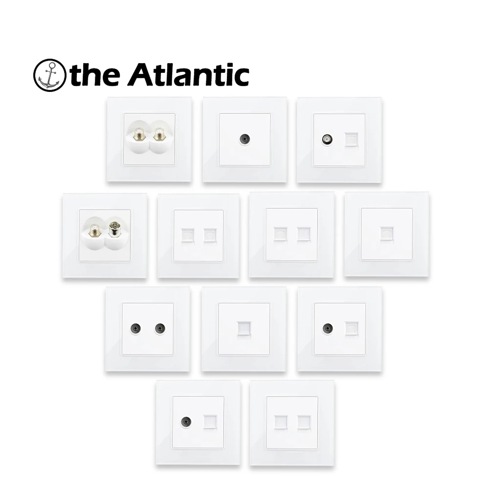 

Household White Glass Panel Socket Satellite Antenna TV Signal Telephone Cat3 Socket Computer Data Plug Cat5e RJ45&TV Socket