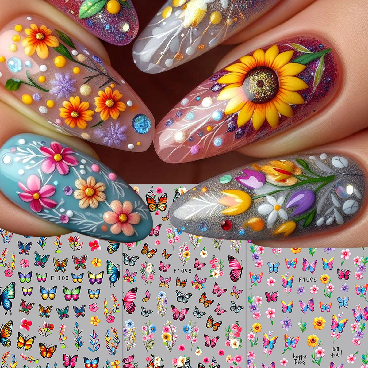 Frühlings- und Sommerblumen-Schmetterlings-Nagelsticker, einfach anzubringen für die Nageldekoration, zum Selbergestalten, als Geschenk, für Partys und zur Gestaltung von Make-up für Hochzeiten. – Detail 27