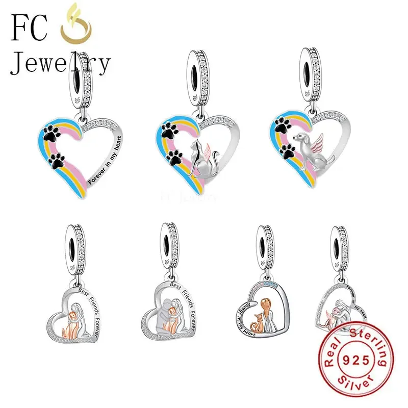 Fit Original Pan Charm bracciale 925 Silver Angel Dog Cat At the Rainbow Bridge Bead per fare Family Memorial Berloque