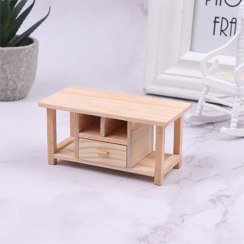 1PCS Dollhouse Miniature Tea Table Model DIY Furniture Living Room Cabinet with Drawer Decor Accessories Toys