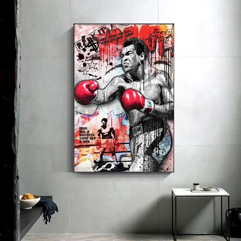 Muhammad Ali Graffiti Canvas Painting  Abstract Boxing Star Sports Poster Home Decor Wall Art Print for Boys Room