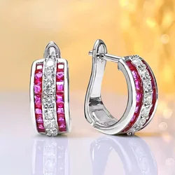 Luxury Lab Ruby Sapphire Diamond Hoop Earring 925 Sterling Silver Party Wedding Earrings for Women Men Engagement Jewelry Gift