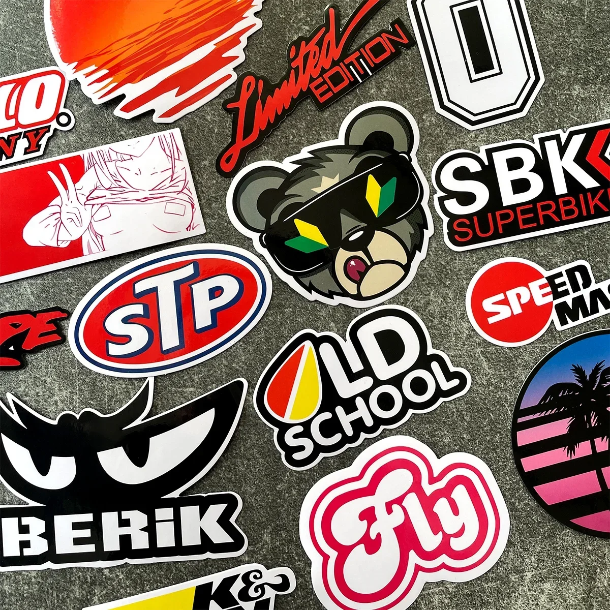 40PCS Random Racing Sponsors Laser Rainbow Stickers Motorcycle Moto Motorcross Fender Body Windshield Helmet Decals Accessories